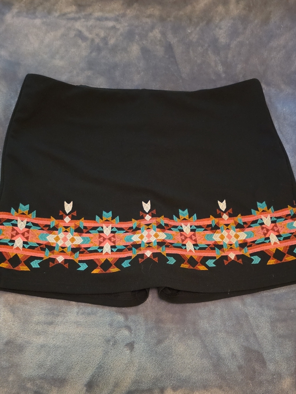 Black Mini Skort with Colorful Geometric Embroidery